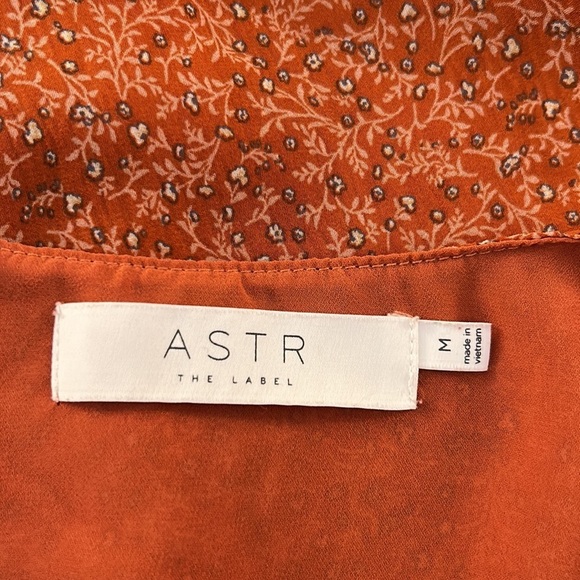 ASTR Boho Rust Ditsy Floral V-neck Long Sleeve Top Size Medium - Picture 6 of 7